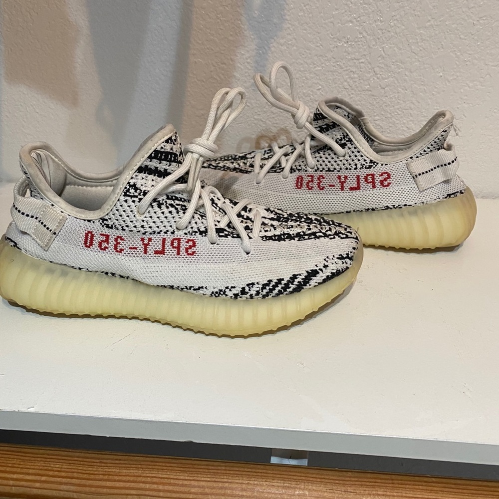 White zebra print Yeezys